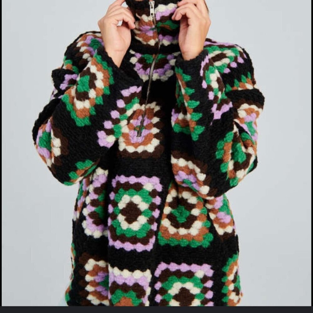 Samsøe Samsøe Women’s Chunky Knit Zip Sweater Winter Jacket Multicolor